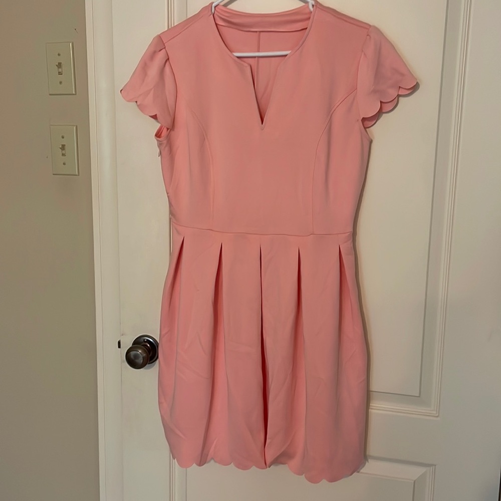 Scalloped Pink Pleated Dress